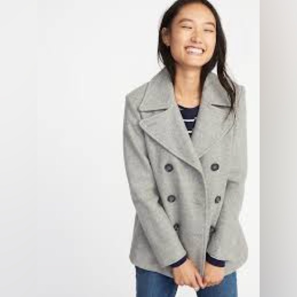 Old Navy wool-blend soft-brushed heather gray peacoat double breasted classic XL